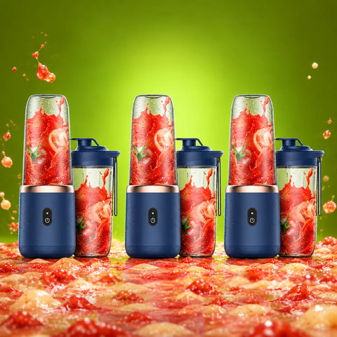 Keep the exact same square studio composition, fruit-pulp floor, suspended droplets, lighting, backd